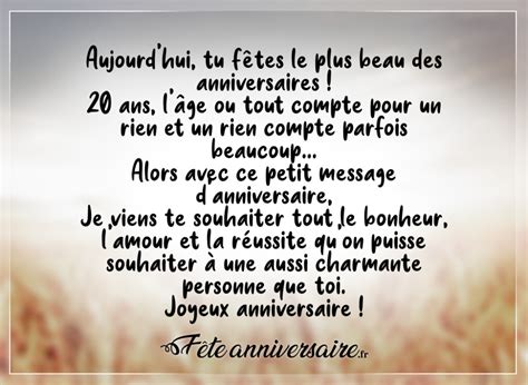 Vos modèles de texte anniversaire 20 ans gratuits